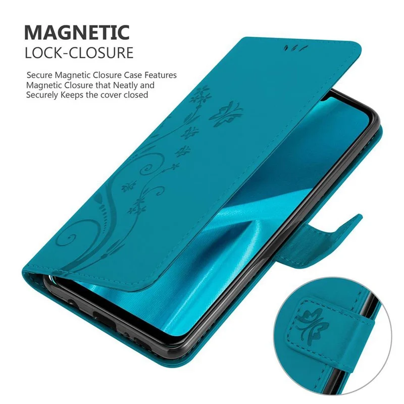 Cadorabo Hülle kompatibel mit Huawei Y9 2019 Schutzhülle im Blumen Design mit Magnetverschluss, Standfunktion und Kartenfächern