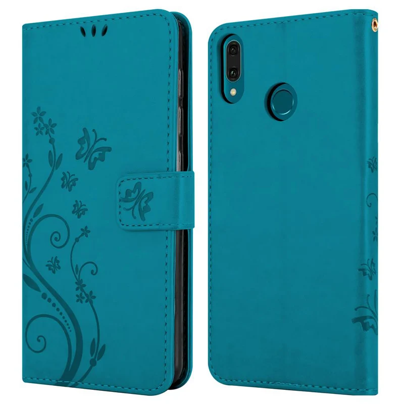 Cadorabo Hülle kompatibel mit Huawei Y9 2019 Schutzhülle im Blumen Design mit Magnetverschluss, Standfunktion und Kartenfächern