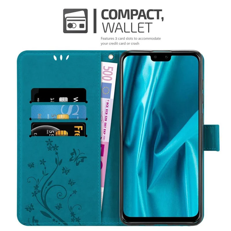 Cadorabo Hülle kompatibel mit Huawei Y9 2019 Schutzhülle im Blumen Design mit Magnetverschluss, Standfunktion und Kartenfächern