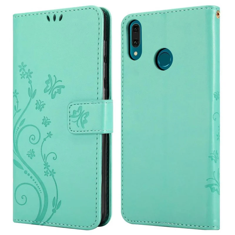 Cadorabo Hülle kompatibel mit Huawei Y9 2019 Schutzhülle im Blumen Design mit Magnetverschluss, Standfunktion und Kartenfächern