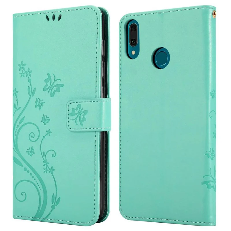Cadorabo Hülle kompatibel mit Huawei Y9 2019 Schutzhülle im Blumen Design mit Magnetverschluss, Standfunktion und Kartenfächern