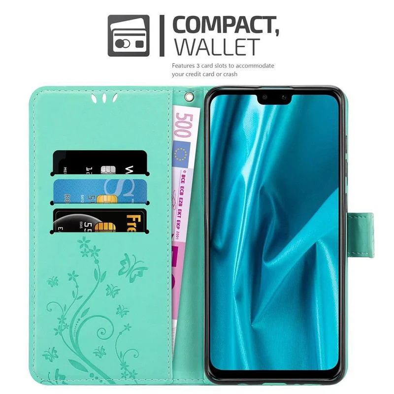 Cadorabo Hülle kompatibel mit Huawei Y9 2019 Schutzhülle im Blumen Design mit Magnetverschluss, Standfunktion und Kartenfächern