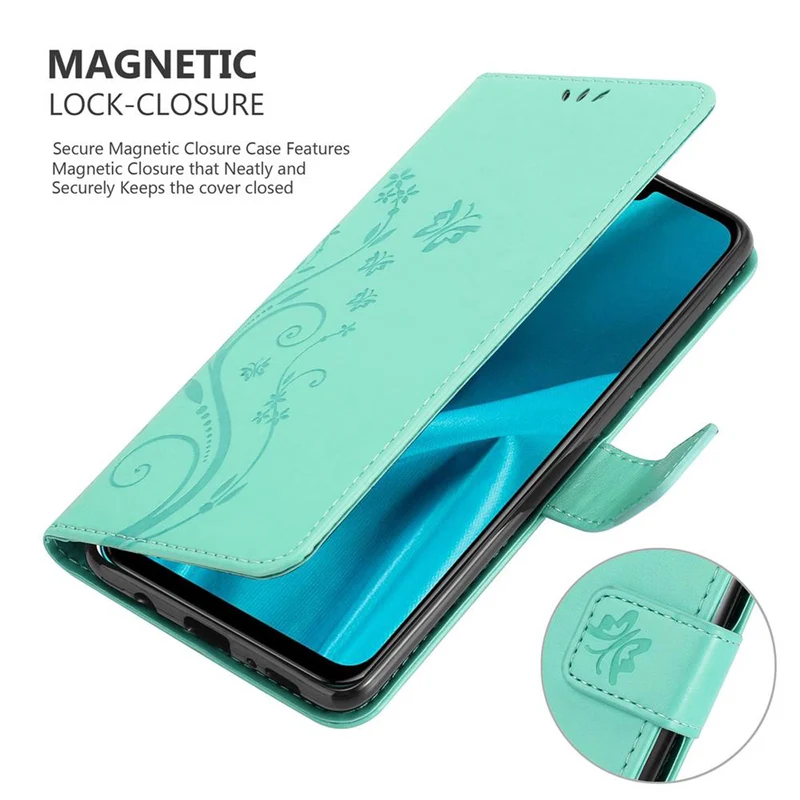 Cadorabo Hülle kompatibel mit Huawei Y9 2019 Schutzhülle im Blumen Design mit Magnetverschluss, Standfunktion und Kartenfächern
