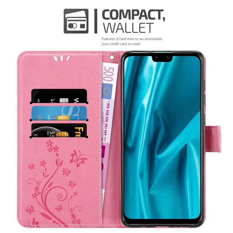Cadorabo Hülle kompatibel mit Huawei Y9 2019 Schutzhülle im Blumen Design mit Magnetverschluss, Standfunktion und Kartenfächern