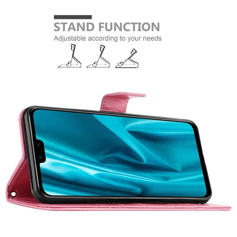 Cadorabo Hülle kompatibel mit Huawei Y9 2019 Schutzhülle im Blumen Design mit Magnetverschluss, Standfunktion und Kartenfächern