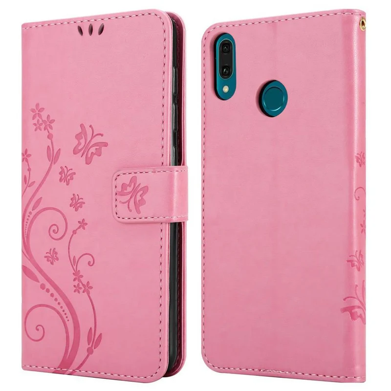 Cadorabo Hülle kompatibel mit Huawei Y9 2019 Schutzhülle im Blumen Design mit Magnetverschluss, Standfunktion und Kartenfächern