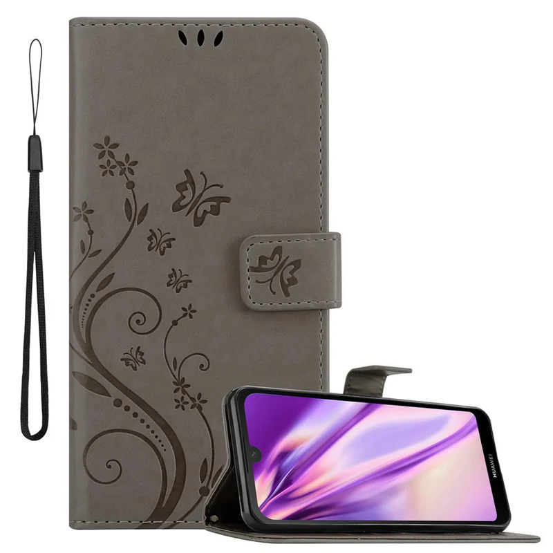 Cadorabo Hülle kompatibel mit Huawei Y6 PRO 2019 Schutzhülle im Blumen Design mit Magnetverschluss, Standfunktion und Kartenfächern