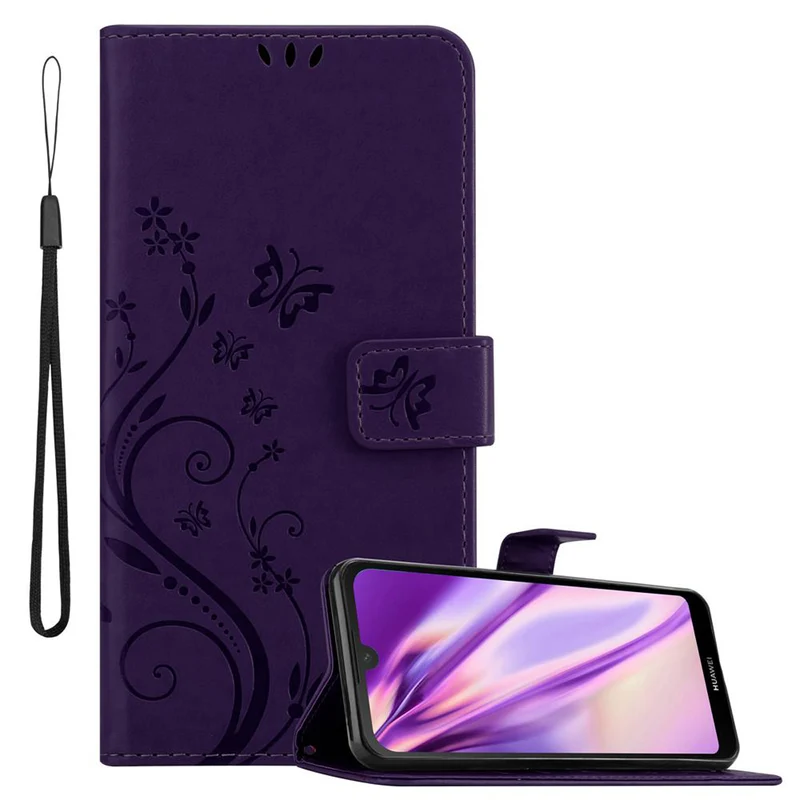 Cadorabo Hülle kompatibel mit Huawei Y6 PRO 2019 Schutzhülle im Blumen Design mit Magnetverschluss, Standfunktion und Kartenfächern
