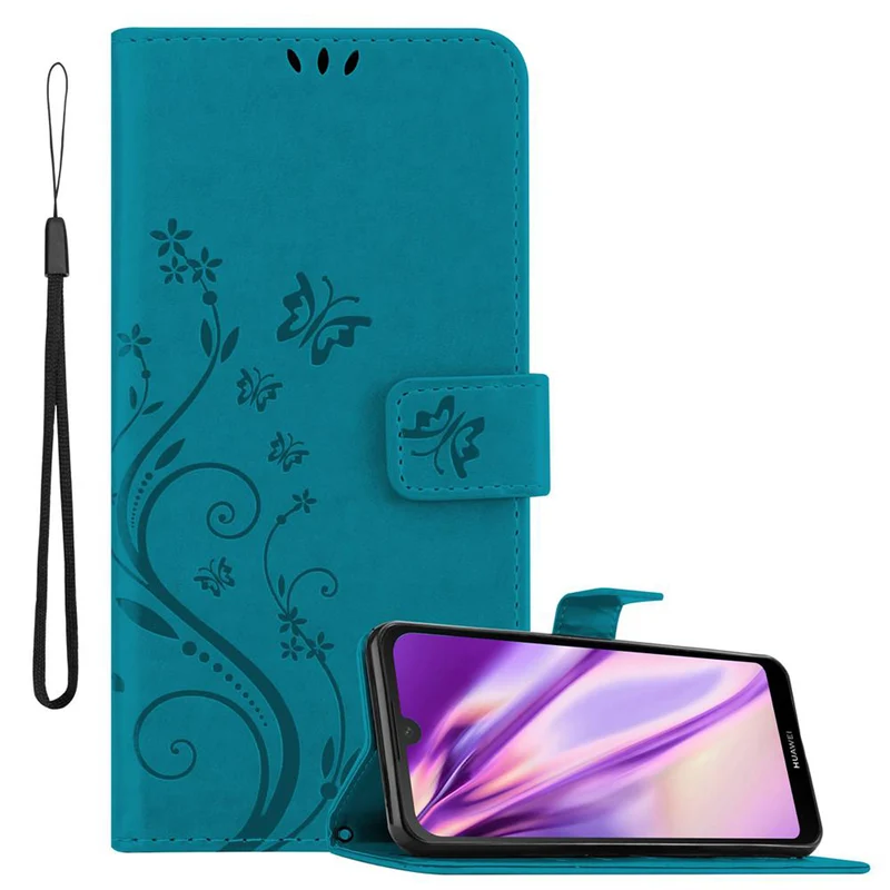 Cadorabo Hülle kompatibel mit Huawei Y6 PRO 2019 Schutzhülle im Blumen Design mit Magnetverschluss, Standfunktion und Kartenfächern