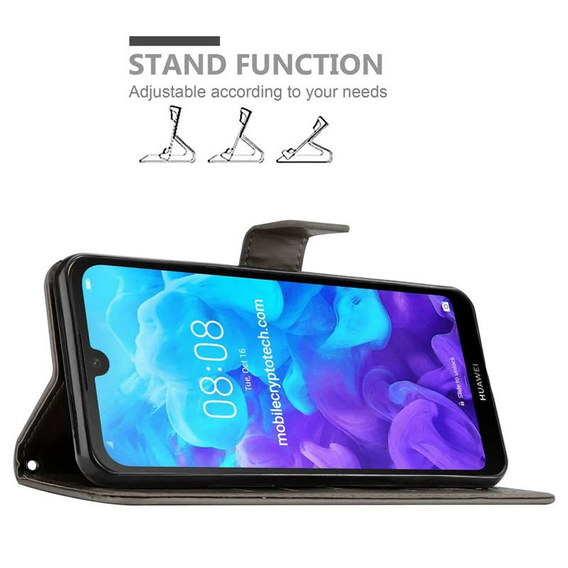 Cadorabo Hülle kompatibel mit Huawei Y6 PRO 2019 Schutzhülle im Blumen Design mit Magnetverschluss, Standfunktion und Kartenfächern