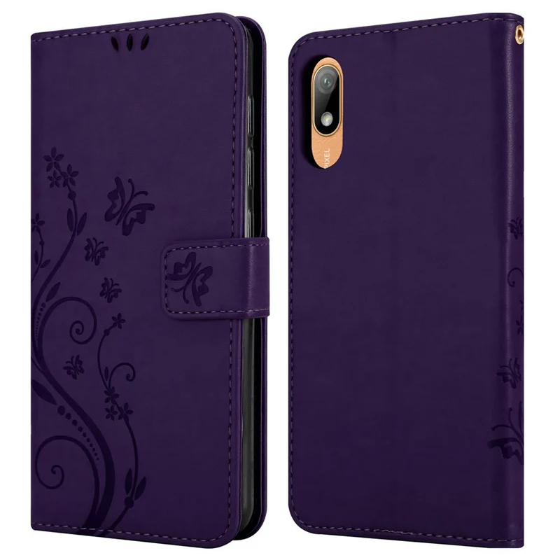 Cadorabo Hülle kompatibel mit Huawei Y6 PRO 2019 Schutzhülle im Blumen Design mit Magnetverschluss, Standfunktion und Kartenfächern