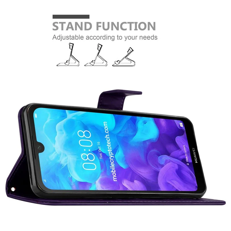 Cadorabo Hülle kompatibel mit Huawei Y6 PRO 2019 Schutzhülle im Blumen Design mit Magnetverschluss, Standfunktion und Kartenfächern