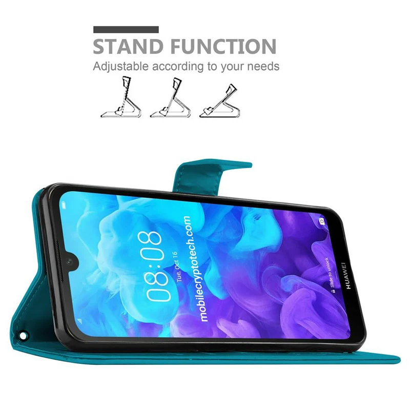 Cadorabo Hülle kompatibel mit Huawei Y6 PRO 2019 Schutzhülle im Blumen Design mit Magnetverschluss, Standfunktion und Kartenfächern