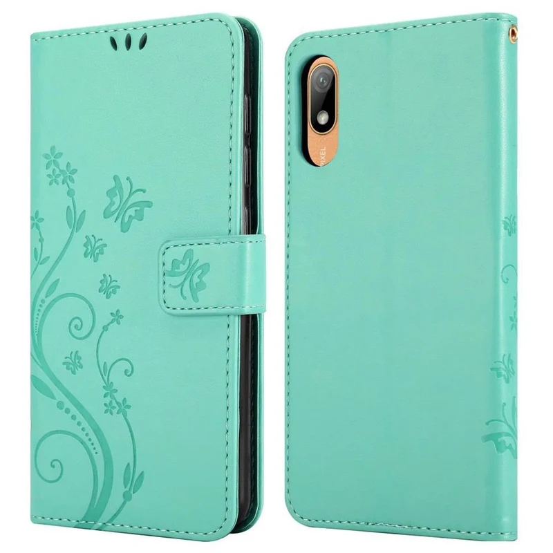 Cadorabo Hülle kompatibel mit Huawei Y6 PRO 2019 Schutzhülle im Blumen Design mit Magnetverschluss, Standfunktion und Kartenfächern