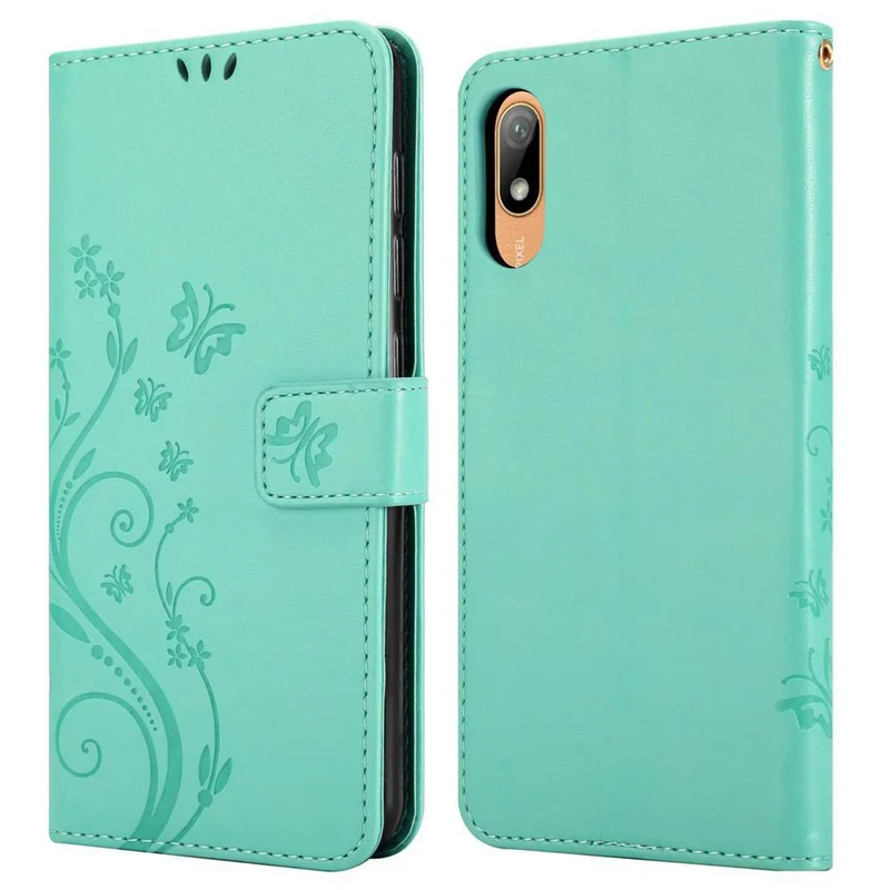 Cadorabo Hülle kompatibel mit Huawei Y6 PRO 2019 Schutzhülle im Blumen Design mit Magnetverschluss, Standfunktion und Kartenfächern