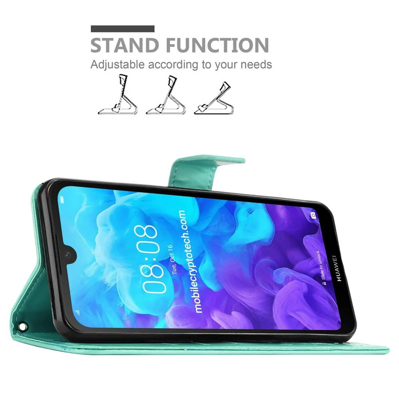 Cadorabo Hülle kompatibel mit Huawei Y6 PRO 2019 Schutzhülle im Blumen Design mit Magnetverschluss, Standfunktion und Kartenfächern