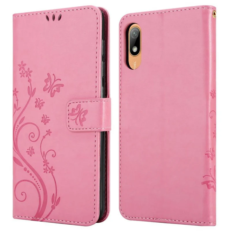 Cadorabo Hülle kompatibel mit Huawei Y6 PRO 2019 Schutzhülle im Blumen Design mit Magnetverschluss, Standfunktion und Kartenfächern