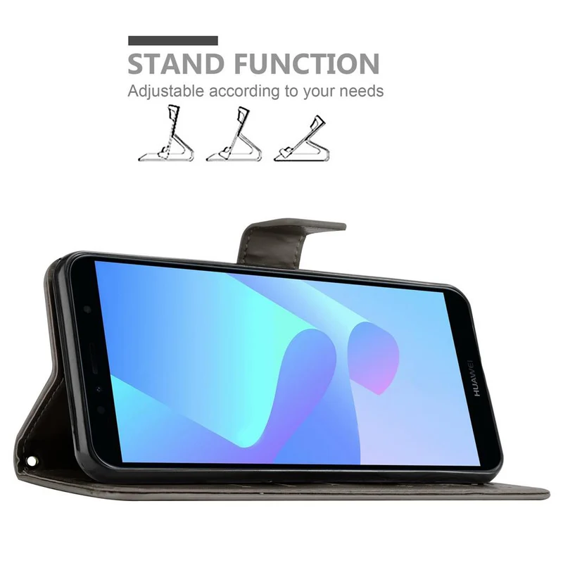 Cadorabo Hülle kompatibel mit Honor 7A / Huawei Y6 PRIME 2018 Schutzhülle im Blumen Design mit Magnetverschluss, Standfunktion und Kartenfächern