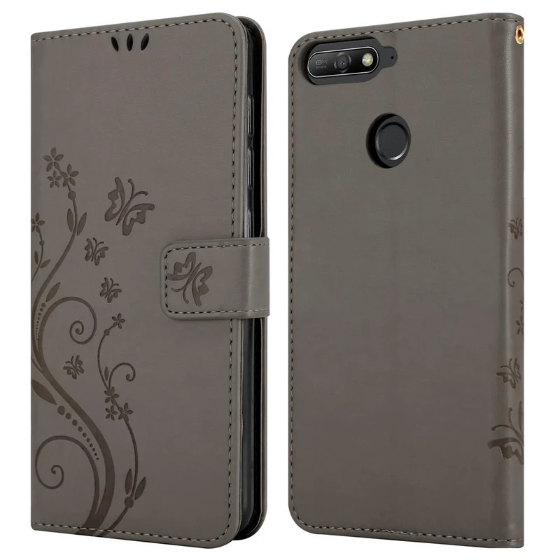 Cadorabo Hülle kompatibel mit Honor 7A / Huawei Y6 PRIME 2018 Schutzhülle im Blumen Design mit Magnetverschluss, Standfunktion und Kartenfächern