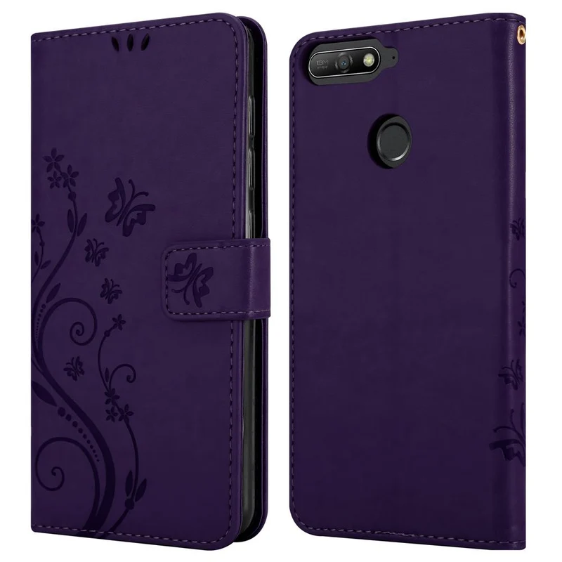 Cadorabo Hülle kompatibel mit Honor 7A / Huawei Y6 PRIME 2018 Schutzhülle im Blumen Design mit Magnetverschluss, Standfunktion und Kartenfächern