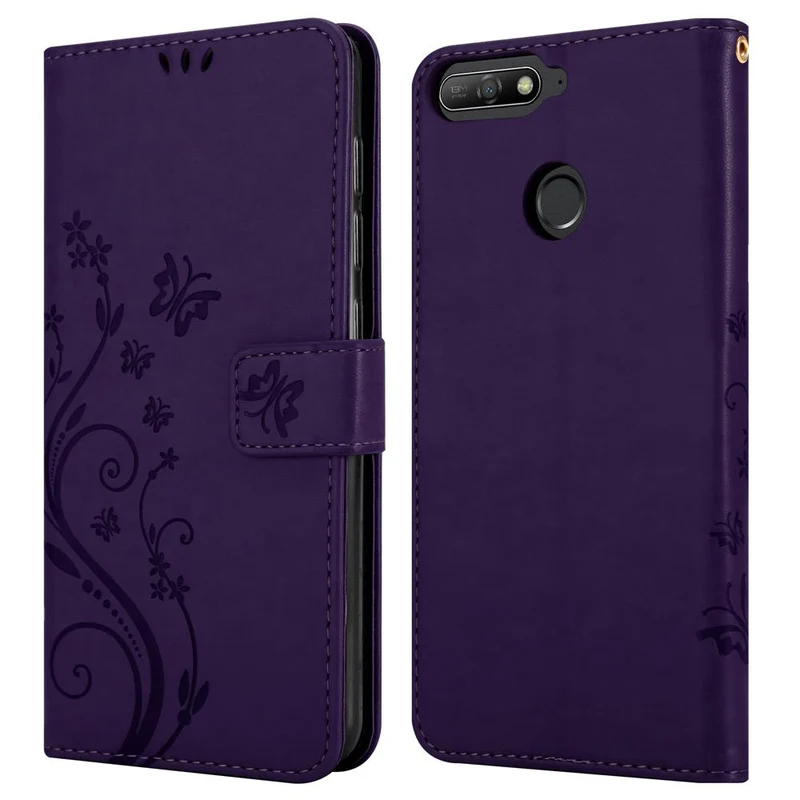 Cadorabo Hülle kompatibel mit Honor 7A / Huawei Y6 PRIME 2018 Schutzhülle im Blumen Design mit Magnetverschluss, Standfunktion und Kartenfächern