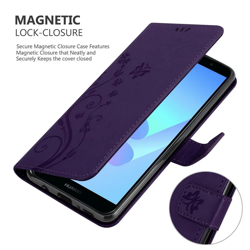 Cadorabo Hülle kompatibel mit Honor 7A / Huawei Y6 PRIME 2018 Schutzhülle im Blumen Design mit Magnetverschluss, Standfunktion und Kartenfächern