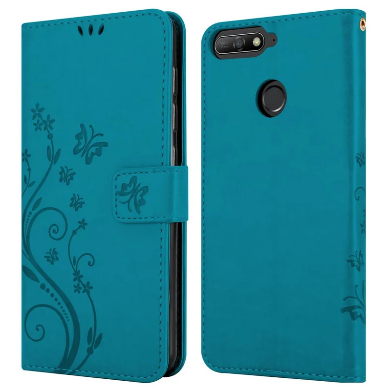 Cadorabo Hülle kompatibel mit Honor 7A / Huawei Y6 PRIME 2018 Schutzhülle im Blumen Design mit Magnetverschluss, Standfunktion und Kartenfächern