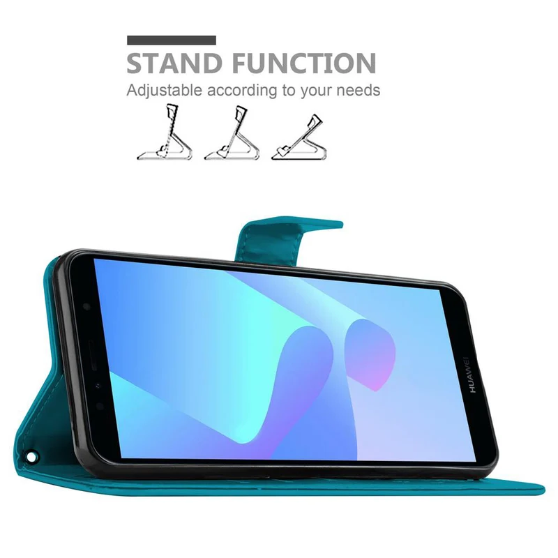 Cadorabo Hülle kompatibel mit Honor 7A / Huawei Y6 PRIME 2018 Schutzhülle im Blumen Design mit Magnetverschluss, Standfunktion und Kartenfächern