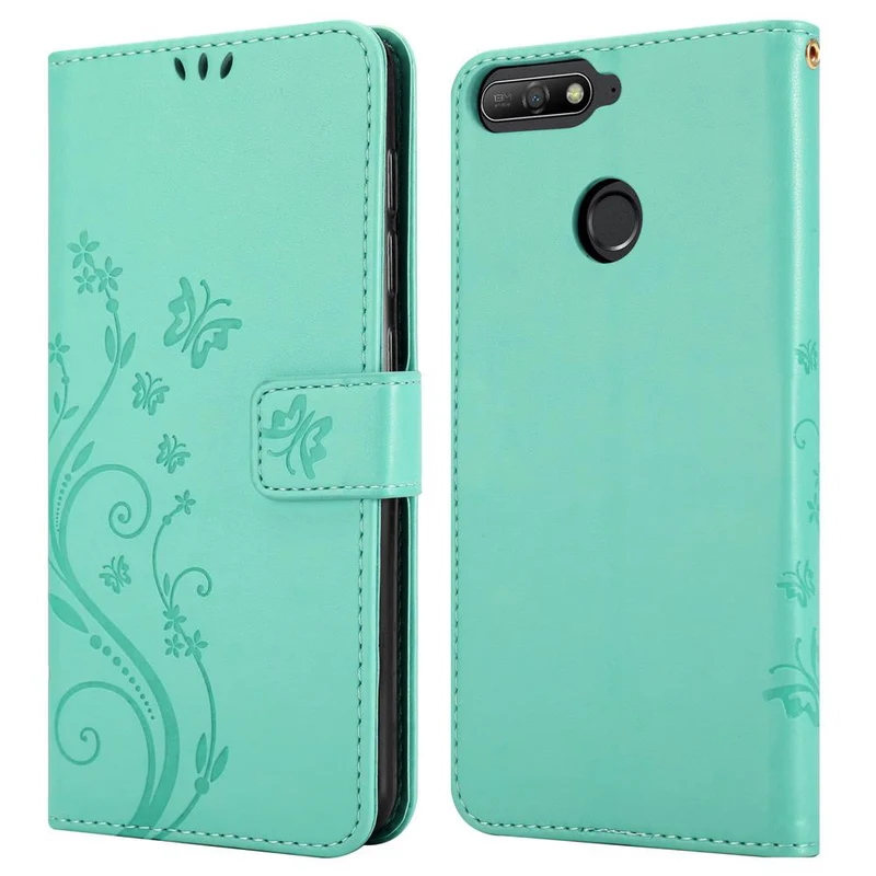 Cadorabo Hülle kompatibel mit Honor 7A / Huawei Y6 PRIME 2018 Schutzhülle im Blumen Design mit Magnetverschluss, Standfunktion und Kartenfächern
