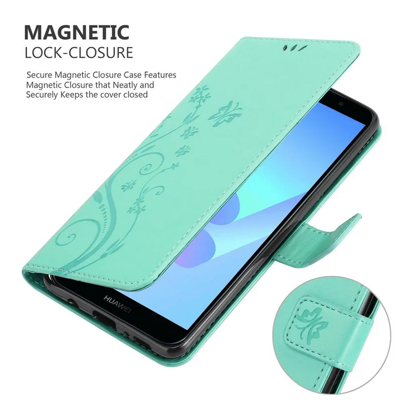 Cadorabo Hülle kompatibel mit Honor 7A / Huawei Y6 PRIME 2018 Schutzhülle im Blumen Design mit Magnetverschluss, Standfunktion und Kartenfächern