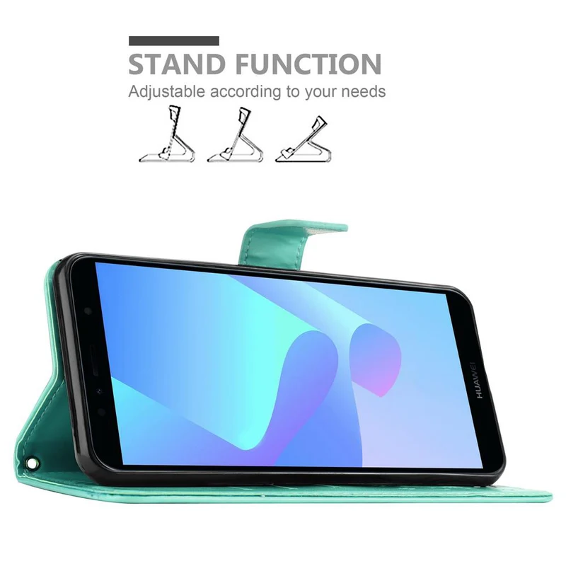 Cadorabo Hülle kompatibel mit Honor 7A / Huawei Y6 PRIME 2018 Schutzhülle im Blumen Design mit Magnetverschluss, Standfunktion und Kartenfächern