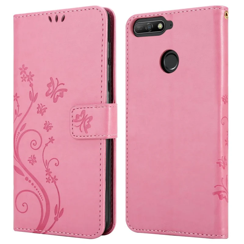 Cadorabo Hülle kompatibel mit Honor 7A / Huawei Y6 PRIME 2018 Schutzhülle im Blumen Design mit Magnetverschluss, Standfunktion und Kartenfächern