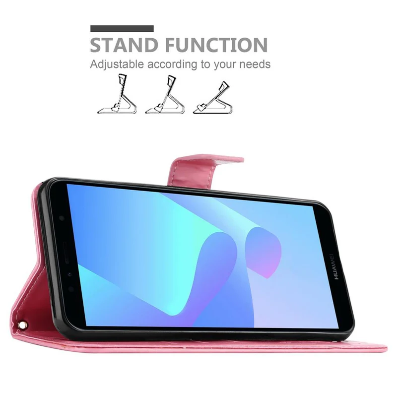 Cadorabo Hülle kompatibel mit Honor 7A / Huawei Y6 PRIME 2018 Schutzhülle im Blumen Design mit Magnetverschluss, Standfunktion und Kartenfächern