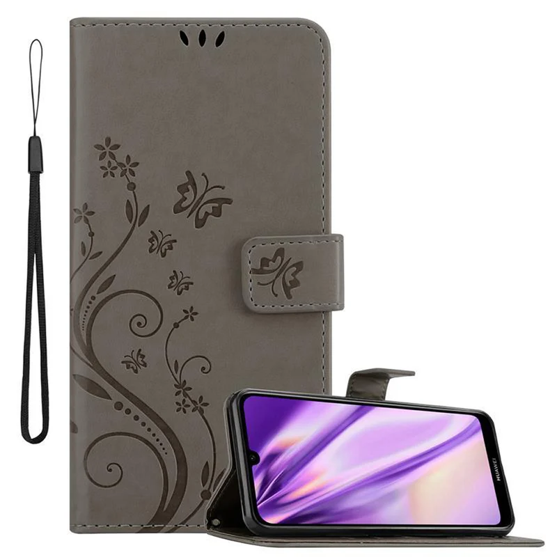 Cadorabo Hülle kompatibel mit Huawei Y6 2019 Schutzhülle im Blumen Design mit Magnetverschluss, Standfunktion und Kartenfächern