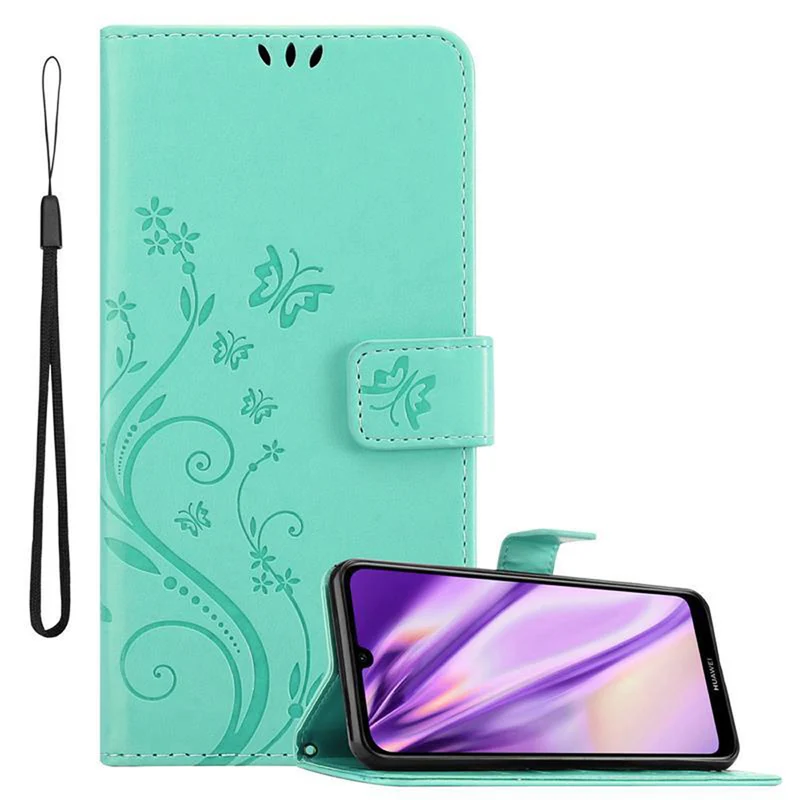 Cadorabo Hülle kompatibel mit Huawei Y6 2019 Schutzhülle im Blumen Design mit Magnetverschluss, Standfunktion und Kartenfächern