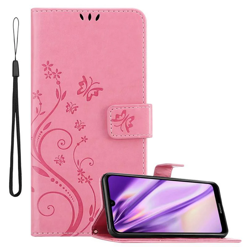 Cadorabo Hülle kompatibel mit Huawei Y6 2019 Schutzhülle im Blumen Design mit Magnetverschluss, Standfunktion und Kartenfächern