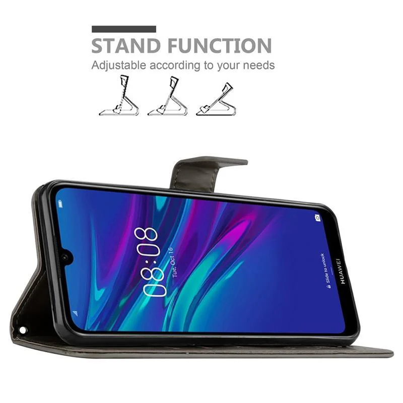 Cadorabo Hülle kompatibel mit Huawei Y6 2019 Schutzhülle im Blumen Design mit Magnetverschluss, Standfunktion und Kartenfächern