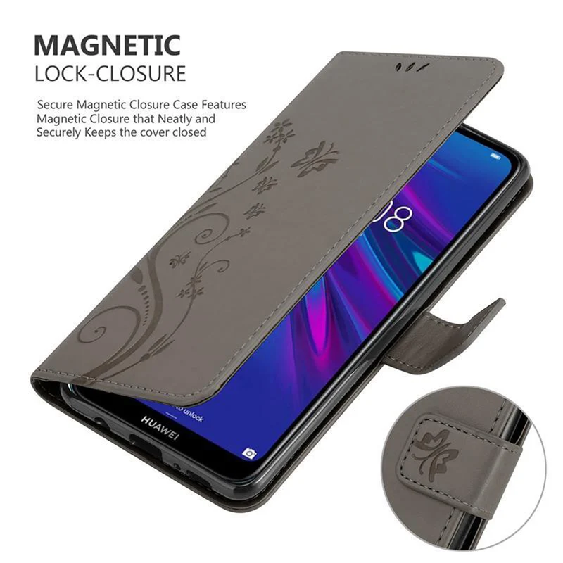 Cadorabo Hülle kompatibel mit Huawei Y6 2019 Schutzhülle im Blumen Design mit Magnetverschluss, Standfunktion und Kartenfächern