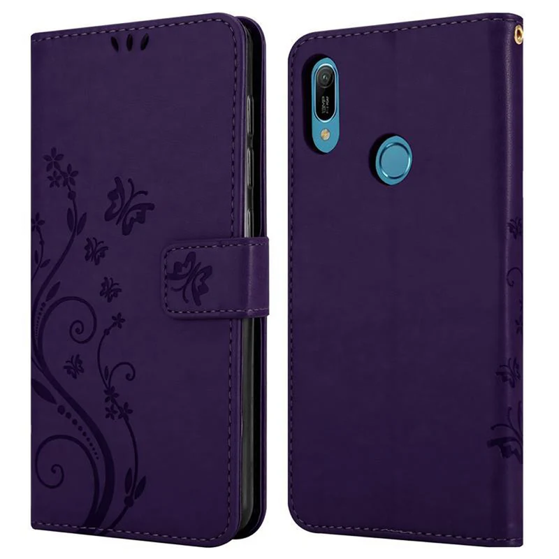 Cadorabo Hülle kompatibel mit Huawei Y6 2019 Schutzhülle im Blumen Design mit Magnetverschluss, Standfunktion und Kartenfächern