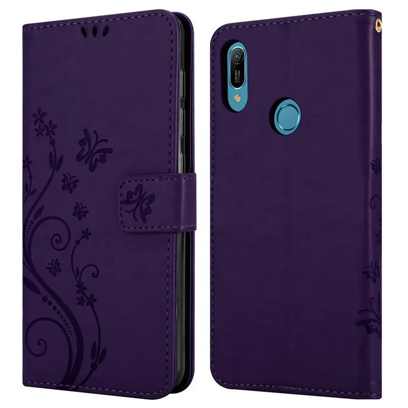 Cadorabo Hülle kompatibel mit Huawei Y6 2019 Schutzhülle im Blumen Design mit Magnetverschluss, Standfunktion und Kartenfächern