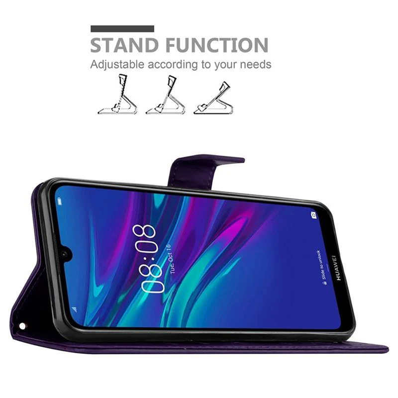 Cadorabo Hülle kompatibel mit Huawei Y6 2019 Schutzhülle im Blumen Design mit Magnetverschluss, Standfunktion und Kartenfächern