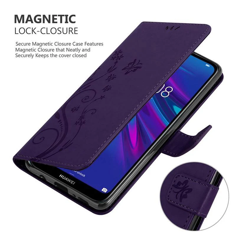 Cadorabo Hülle kompatibel mit Huawei Y6 2019 Schutzhülle im Blumen Design mit Magnetverschluss, Standfunktion und Kartenfächern
