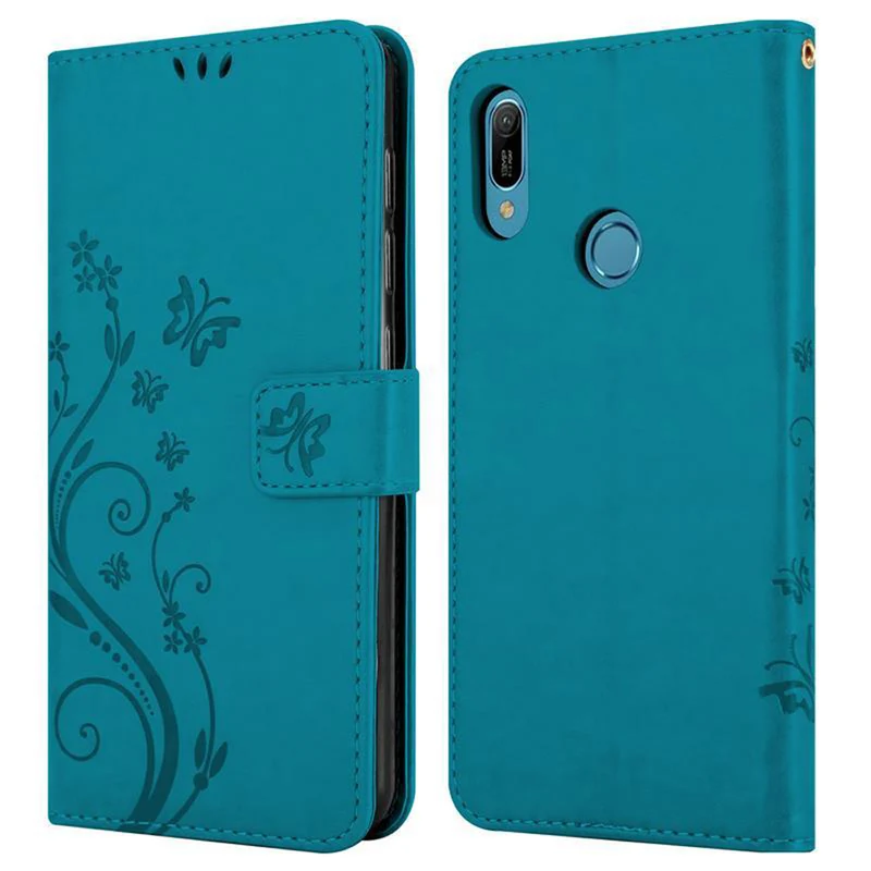 Cadorabo Hülle kompatibel mit Huawei Y6 2019 Schutzhülle im Blumen Design mit Magnetverschluss, Standfunktion und Kartenfächern