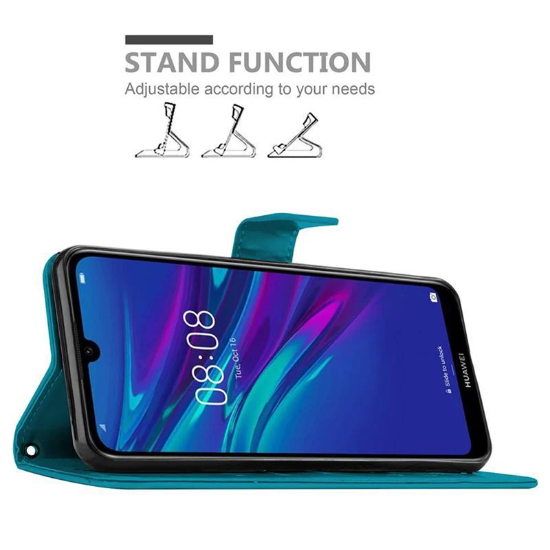 Cadorabo Hülle kompatibel mit Huawei Y6 2019 Schutzhülle im Blumen Design mit Magnetverschluss, Standfunktion und Kartenfächern