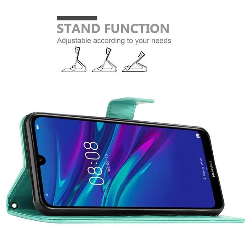 Cadorabo Hülle kompatibel mit Huawei Y6 2019 Schutzhülle im Blumen Design mit Magnetverschluss, Standfunktion und Kartenfächern
