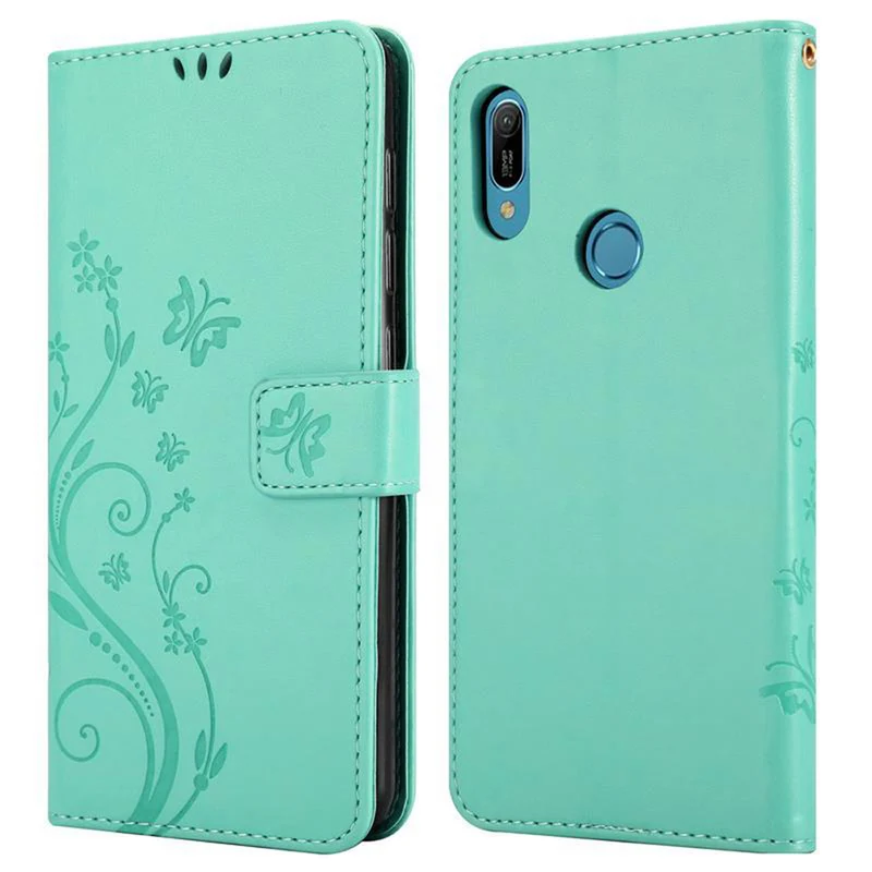 Cadorabo Hülle kompatibel mit Huawei Y6 2019 Schutzhülle im Blumen Design mit Magnetverschluss, Standfunktion und Kartenfächern