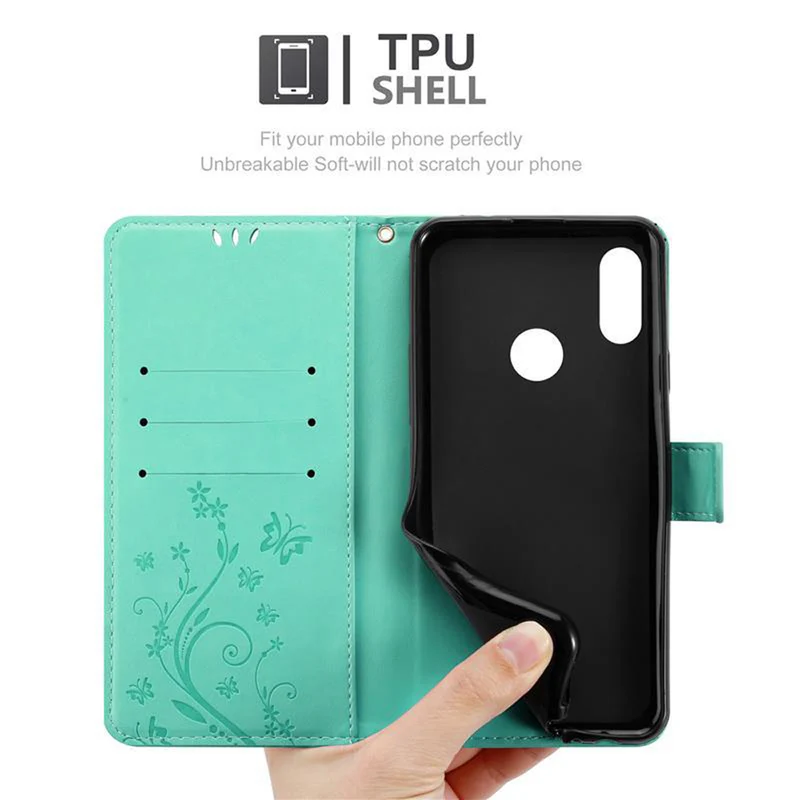 Cadorabo Hülle kompatibel mit Huawei Y6 2019 Schutzhülle im Blumen Design mit Magnetverschluss, Standfunktion und Kartenfächern