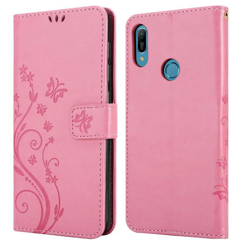 Cadorabo Hülle kompatibel mit Huawei Y6 2019 Schutzhülle im Blumen Design mit Magnetverschluss, Standfunktion und Kartenfächern