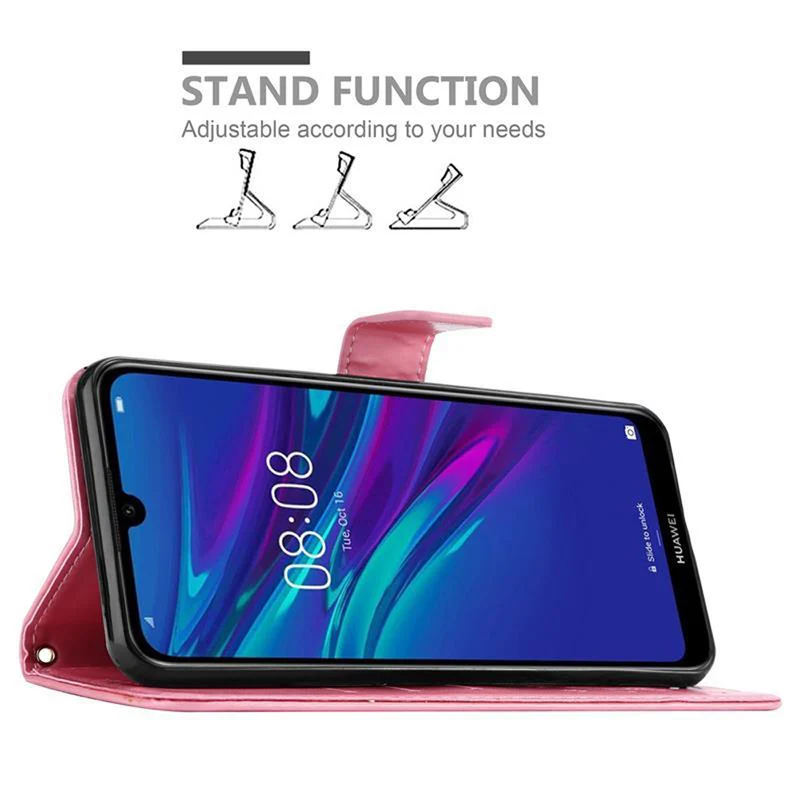 Cadorabo Hülle kompatibel mit Huawei Y6 2019 Schutzhülle im Blumen Design mit Magnetverschluss, Standfunktion und Kartenfächern