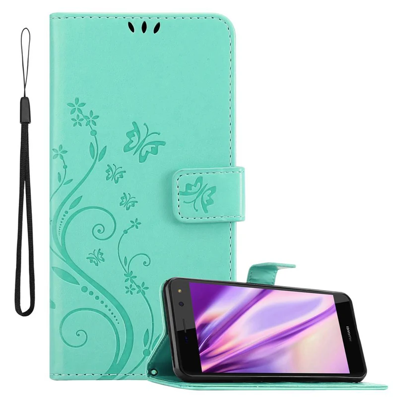 Cadorabo Hülle kompatibel mit Huawei Y5 2017 / Y6 2017 Schutzhülle im Blumen Design mit Magnetverschluss, Standfunktion und Kartenfächern